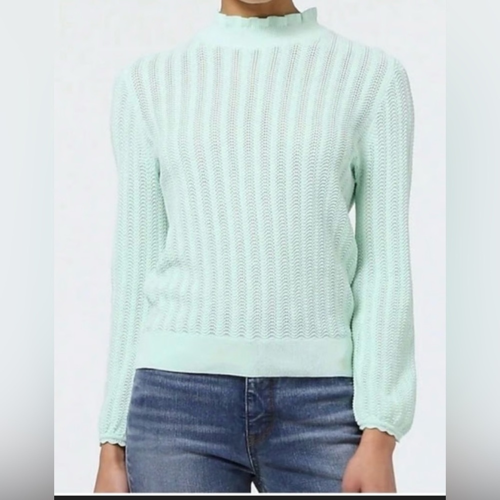 J. Crew Pointella Mockneck Knit Sweater size Large mint green color